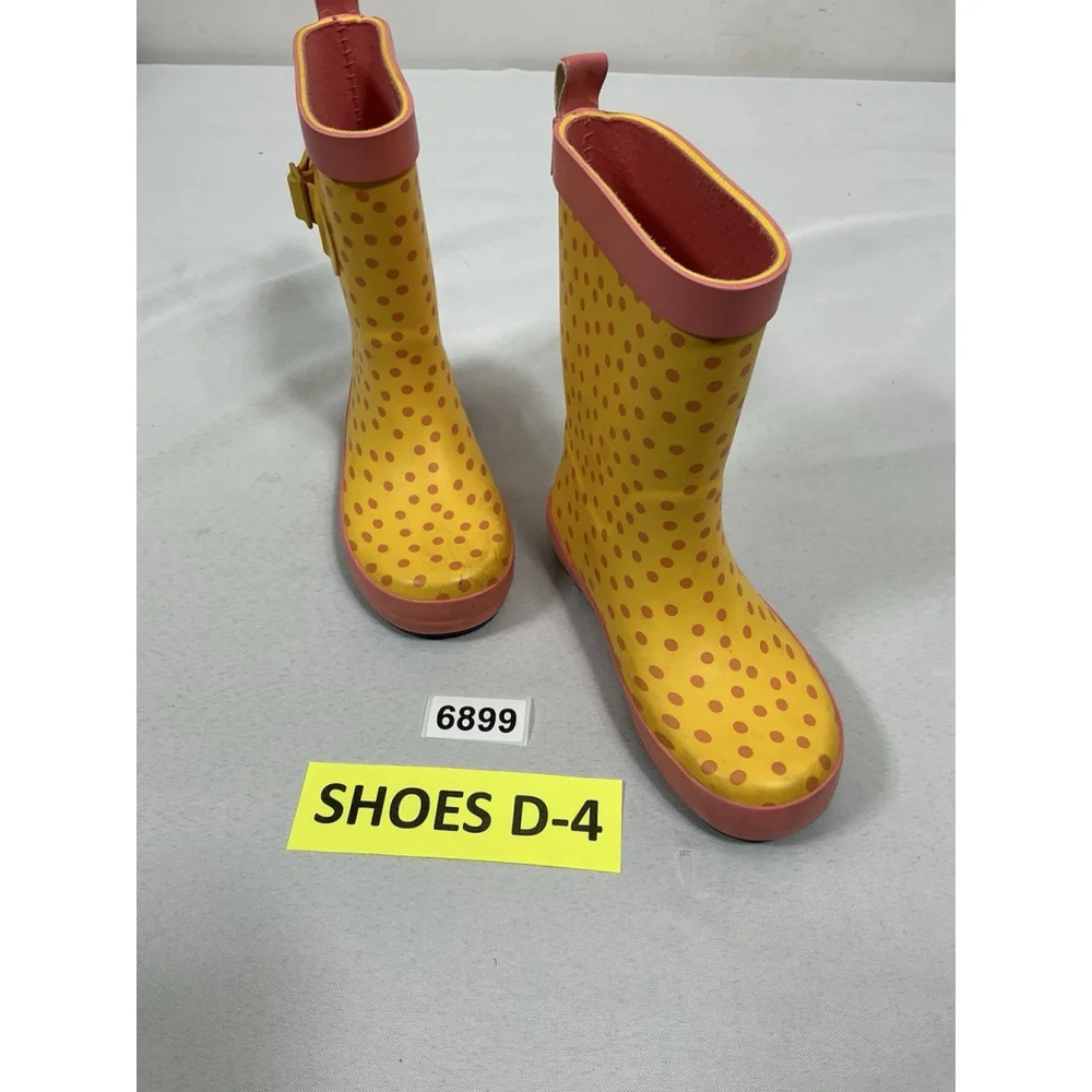 Girls Excellent Cond. Target Pull On Rain Boots Large 9-10 Yellow Pink Polka Dot
